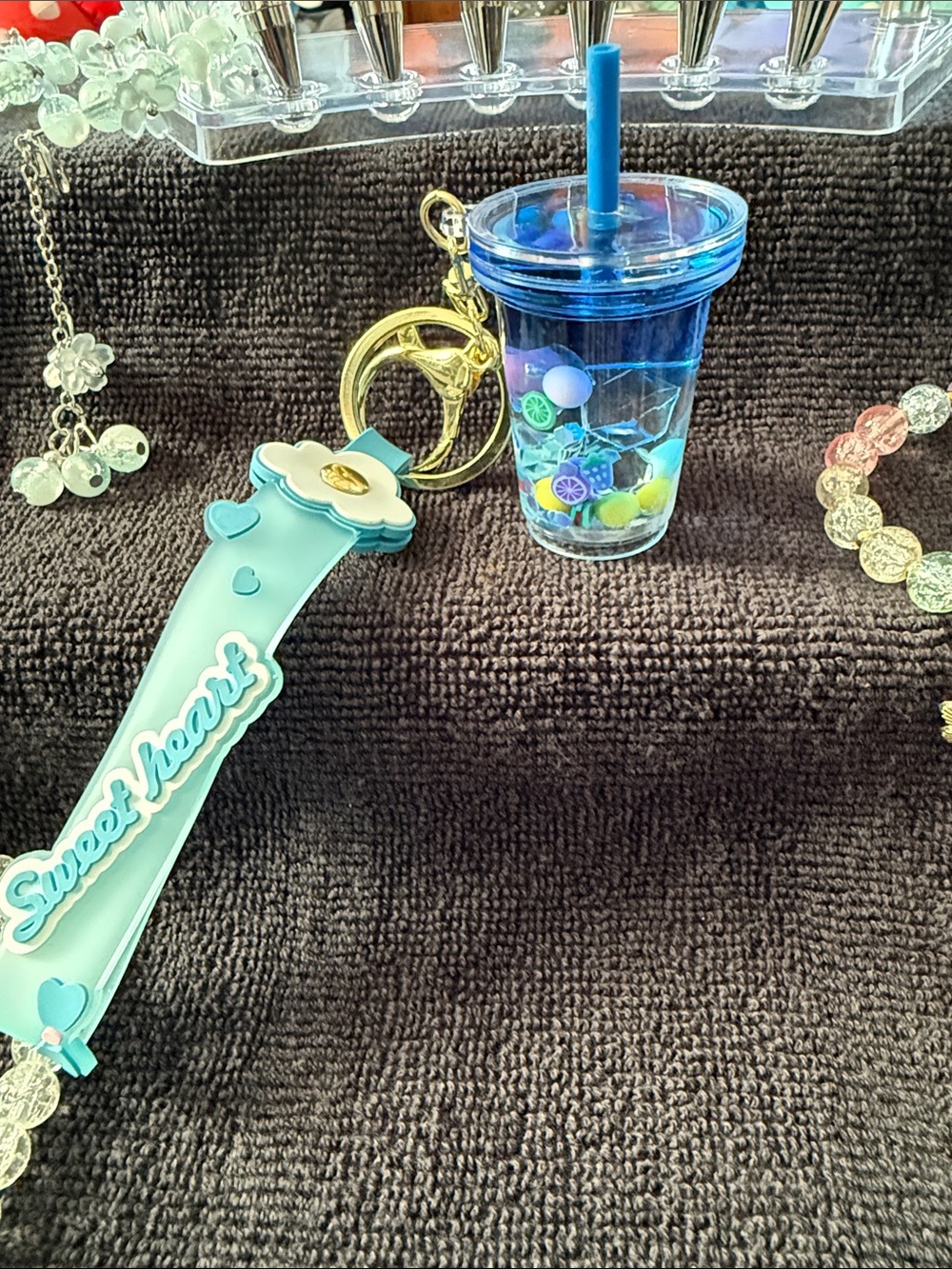 Sweet Heart Teal Card & Key Holder with Cup Charm